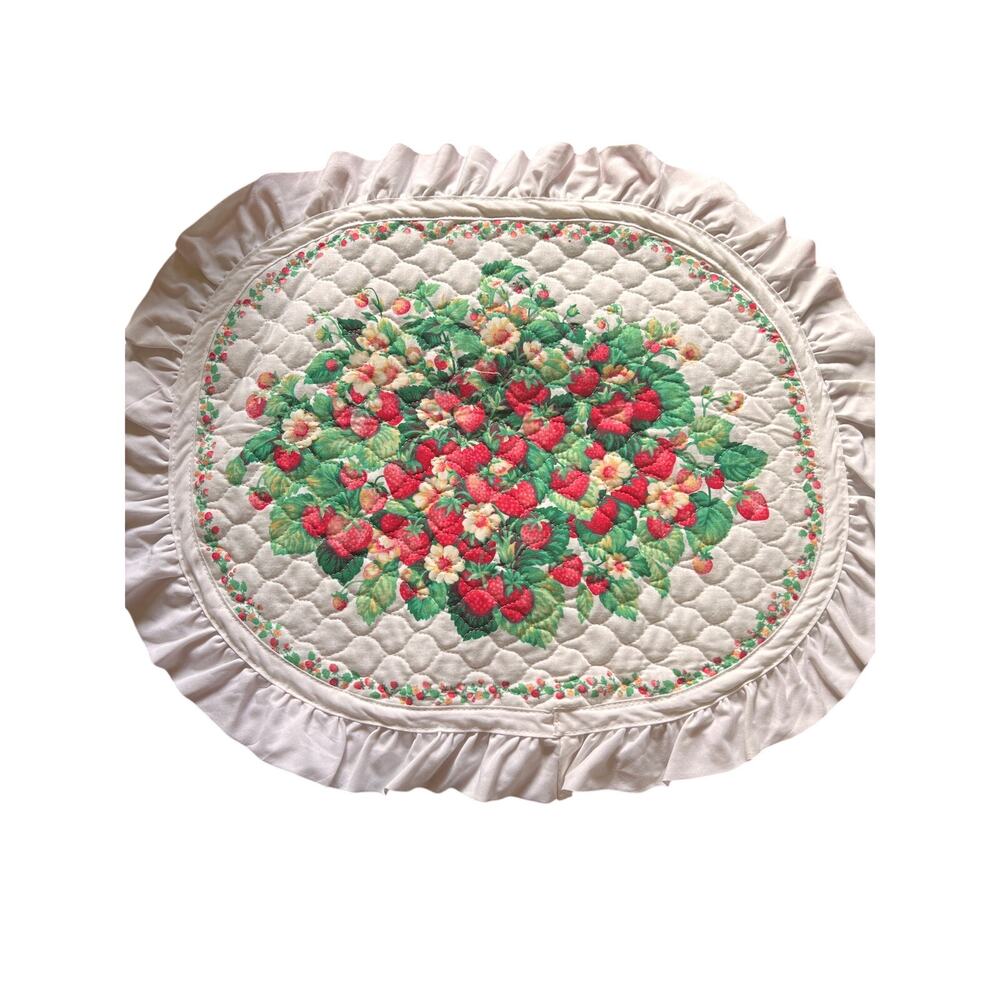 Vintage strawberry quilted table placemats set 4 cottagecore farmhouse country